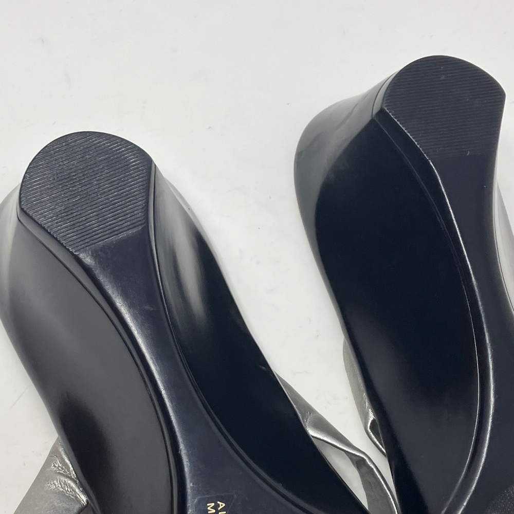 Italian Shoemakers Silver Black Wedge Sandals Size 8 Made in Italy Rhinestone - Picture 7 of 13